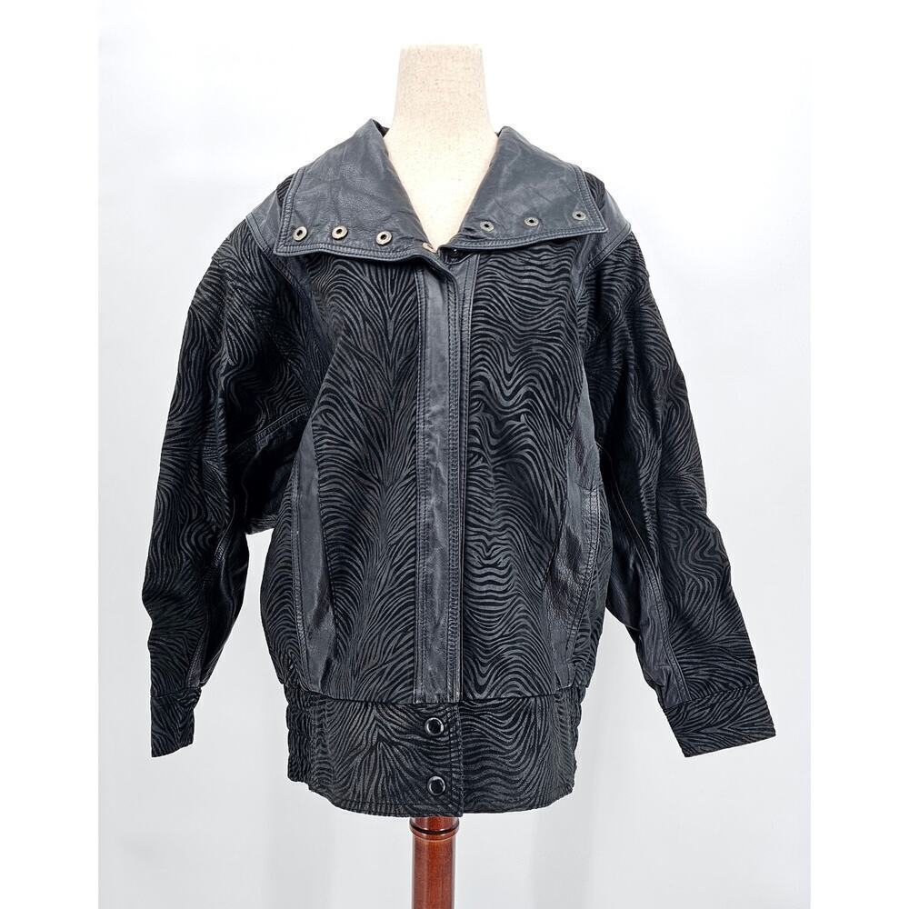 Vtg 80s Pelle Men's Small Leather & Suede Black Zip Moto Zebra Print Jacket